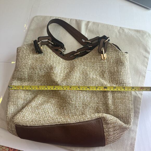 Kate & Alex Cuffaro Soft Tote Bag Tan/Brown Gold Trim 5 Compartments - Picture 8 of 13